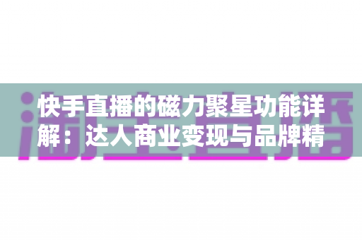 快手直播的磁力聚星功能详解：达人商业变现与品牌精准营销的官方合作平台全攻略